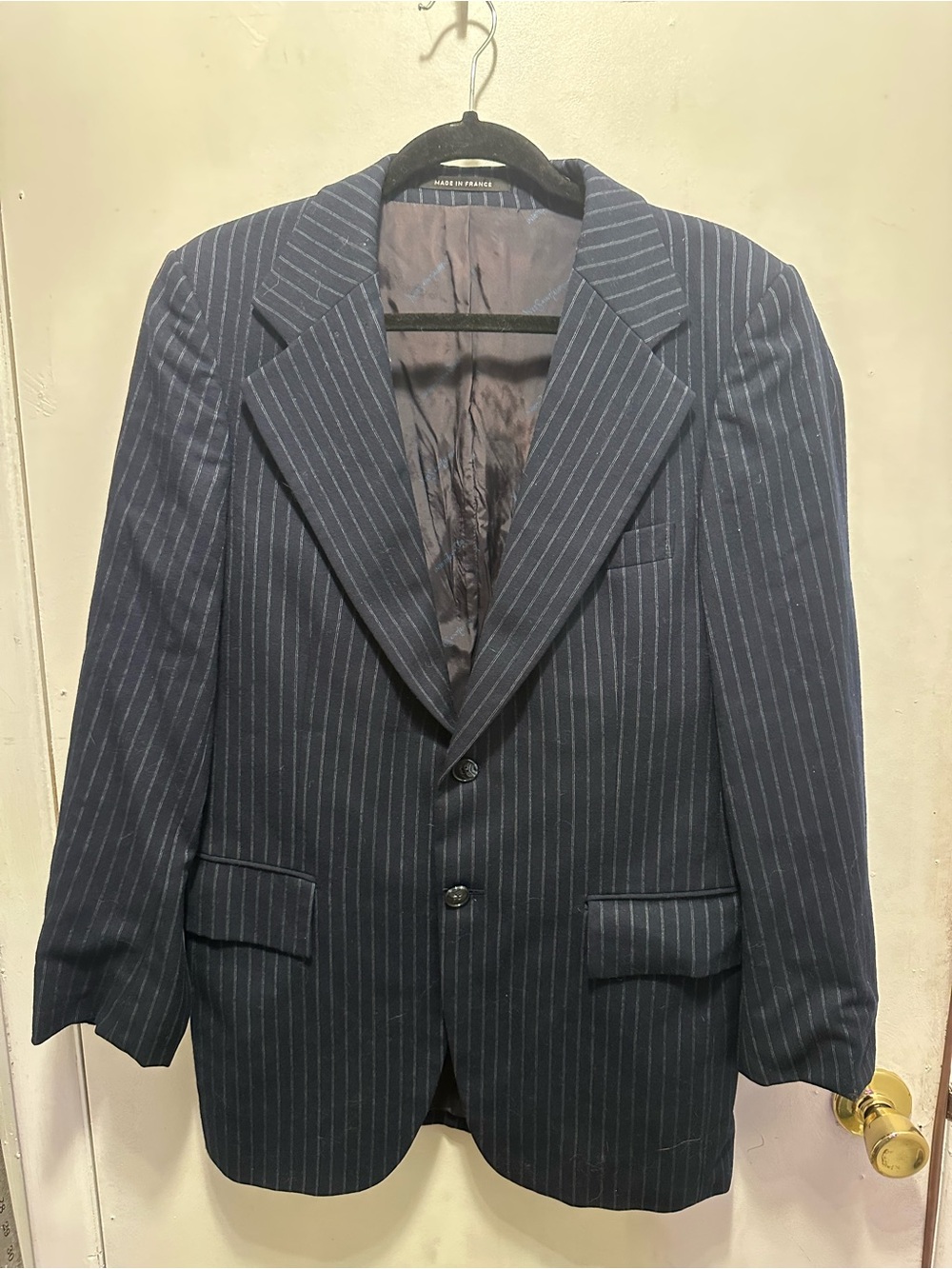 Vintage 70s Yves Saint Laurent YSL Made in France Navy Pinstripe Blazer